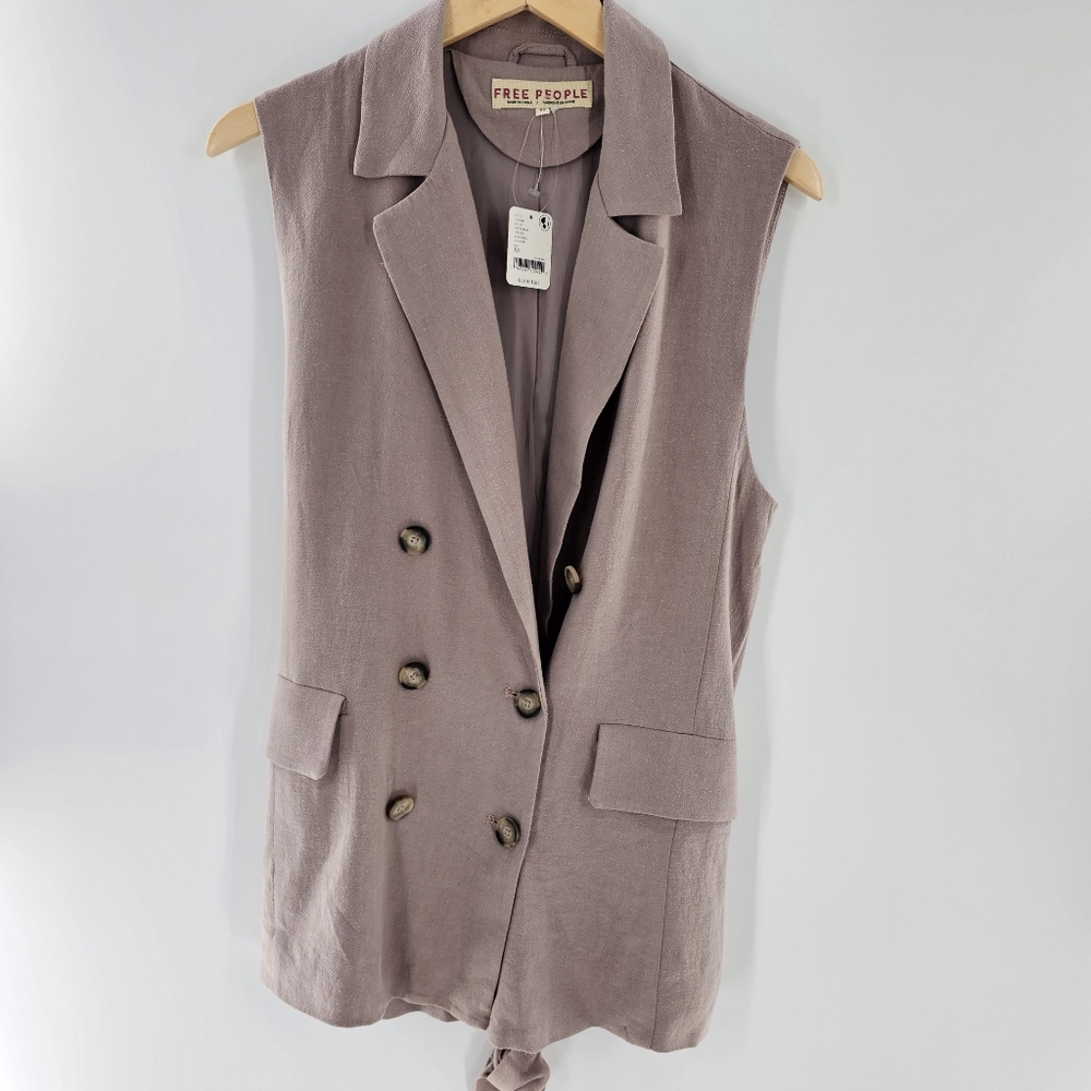 Free People Olivia Sleeveless Vest w/ Tie belt in Ethereal Linen Blend Womens XS